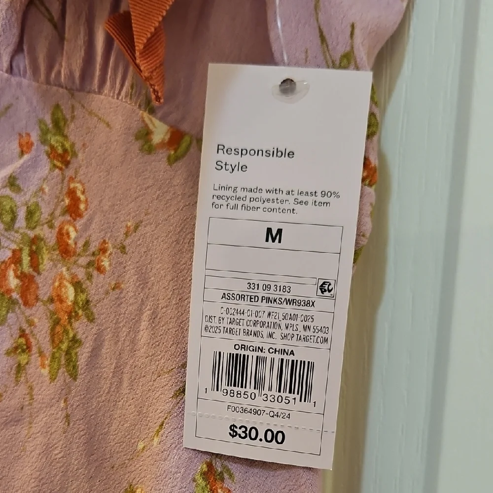 Wild Fable Short Sleeve V-Neck Flutter Sleeve Mini A-Line Dress Pink Floral - Picture 7 of 9